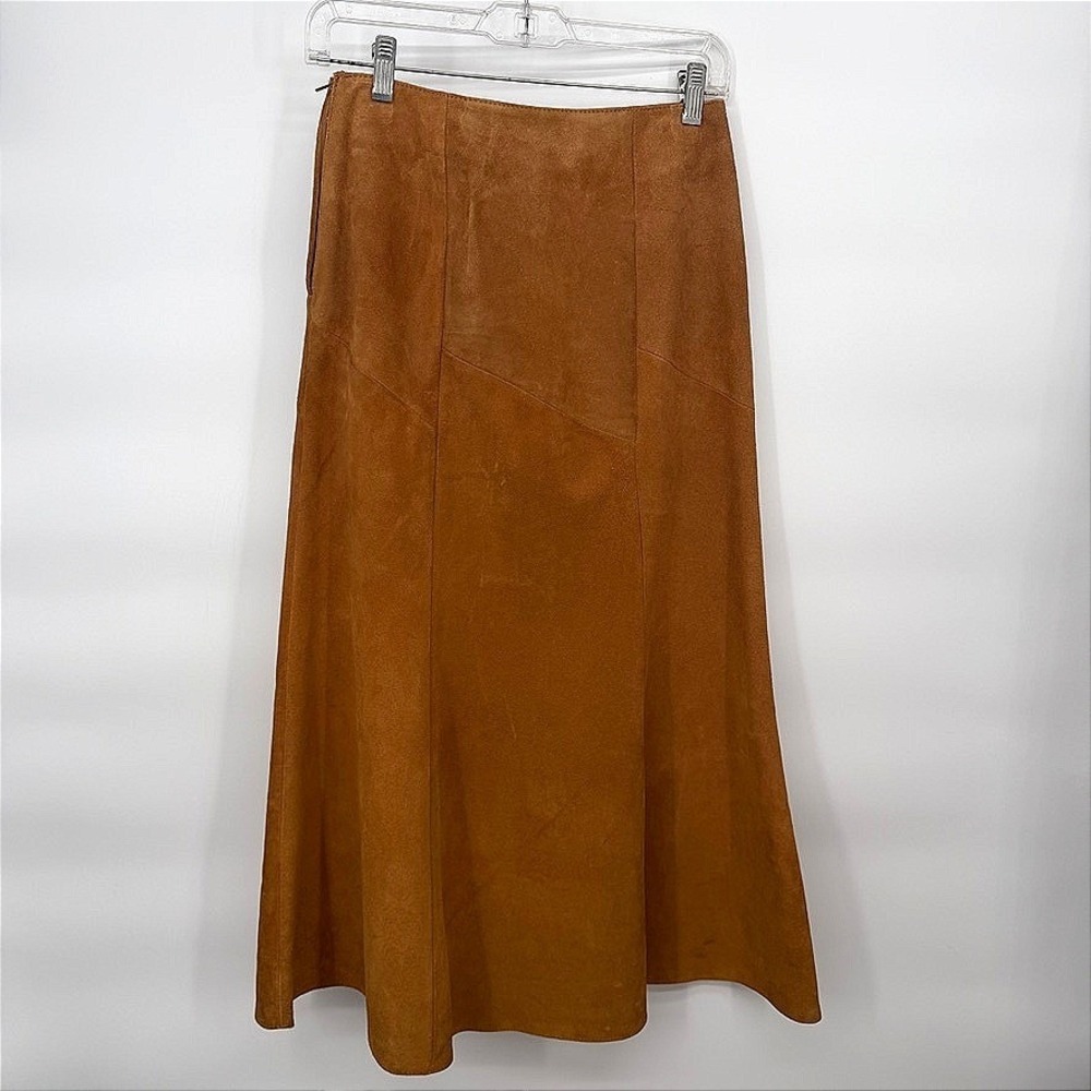 Avon Fashions VTG Suede 100% Leather Flare Maxi Skirt Western Boho Size 7/8 - Picture 2 of 14